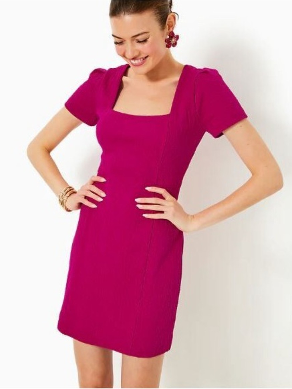 Lilly Pulitzer Brinley Stretch Shift Wavy Jacquard Mystique Pink Dress Size L